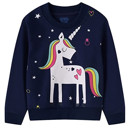 Image of Junellz Cute Blue Unicorn Girls Jumpers & Sweatshirts - 6-7 Years Toddler Tops & T-Shirts