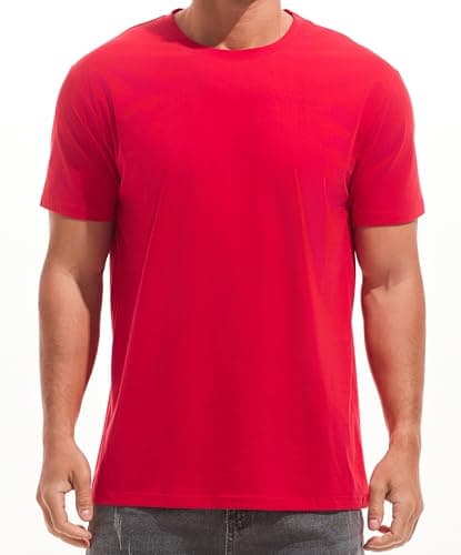 Image of RONOMO Men's Solid Color Comfortable T-Shirt(JS Red L)
