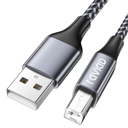 Image of RAVIAD USB Printer Cable 2M/6.6FT USB 2.0 Type A Male to B Male Nylon Braided Scanner Cord Printer Cord Compatible with Printers like HP, Brother, Lexmark, Dell, Envy and all other USBA/B devices