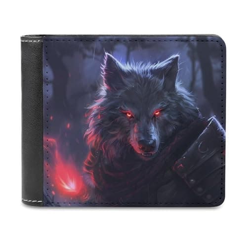 Image of Werewolf with Red Eyes Funny Wallet for Men RFID Blocking Bifold Wallet Soft Billfold with Card Slots Custom Gifts