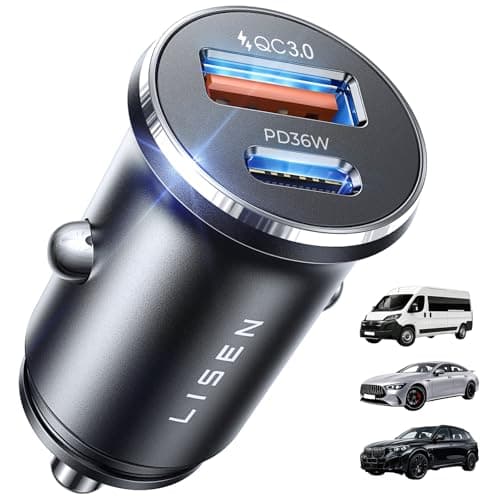 Image of LISEN Car Charger Fast Charge 69W Cigarette Lighter USB Charger [All Metal & Smallest] Car Van BMW Accessories Interior, 12V Car USB C Adapter Socket Gadget for iPhone 17 15 16 samsung s26 iPad Kindle