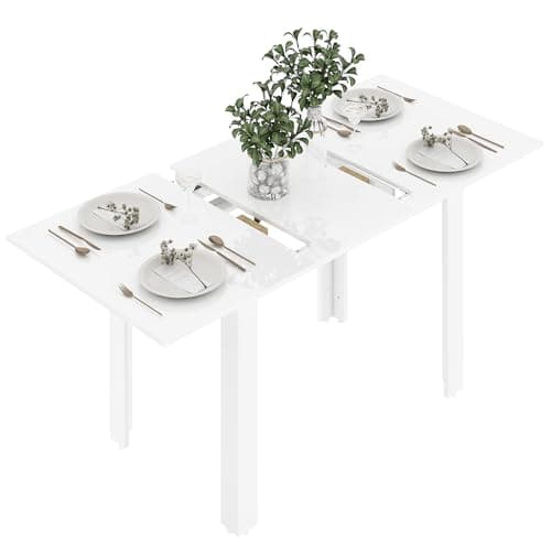 Image of HOMCOM Extendable Dining Table, 120-160 x 70cm Rectangular Kitchen Table for Small Spaces, Seats 4-6 People, High Gloss White
