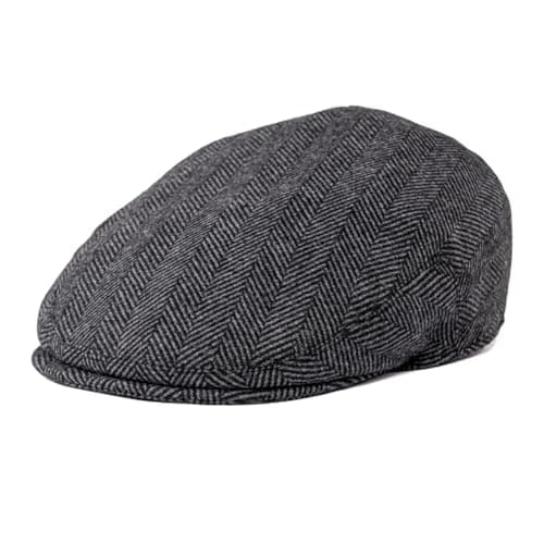Image of FEINION Men's Wool Tweed Newsboy Ivy Cap Gatsby Golf Flat Hat (Herringbone Grey, 7 3/4)