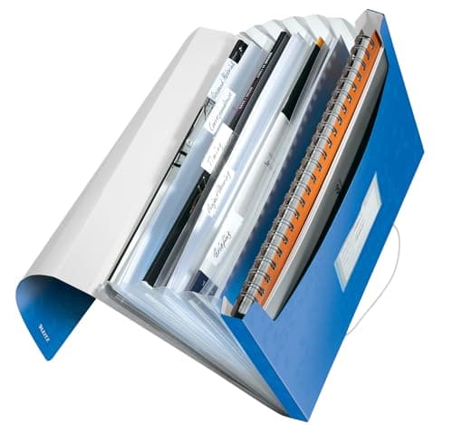 Image of Leitz A4 Expanding File with 6 Compartments, Elastic Band Fastener, Metallic Blue, WOW Range, 45890036