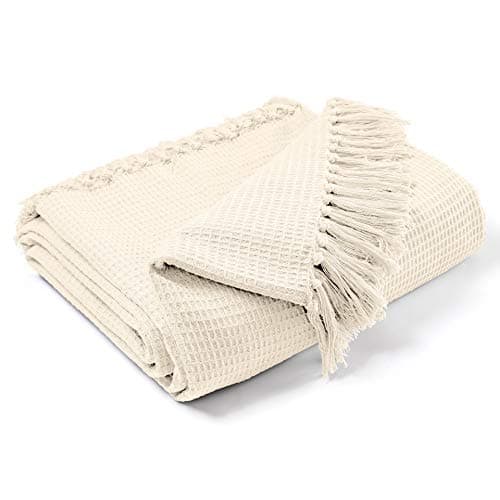 Image of EHC Waffle Cotton Woven Arm Chair Sofa Single Throw 1 Seater Chair/Sofa/Bed 127 x 152 cm, Cream