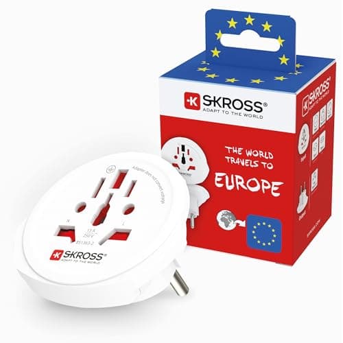 Image of SKROSS World to Europe Country Travel Adapter, Universal Plug Adapter for European Sockets, Swiss-Engineered Power Adapter (White), Kid Safe, Shock Protection (New Version)