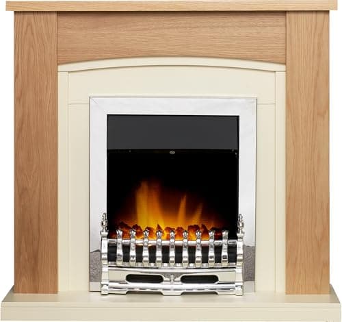 Image of Adam Chilton Fireplace in Oak & Cream with Blenheim Electric Fire in Chrome, 39 Inch