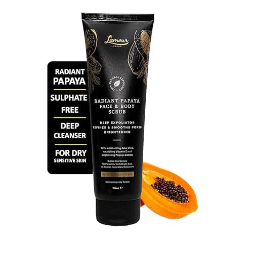 Image of L'amour London Radiant Papaya Face & Body Polish scrub Vegan Paraben & Sulphate-Free Exfoliating Deep Cleanser 150ml Dry skin kind gentle barrier care