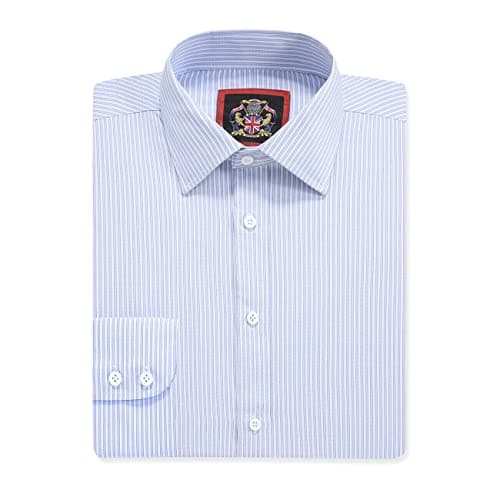 Image of Men’s Regular Fit, Long Sleeve, Fine Stripe Shirts | Single Button Cuff | Traditional Tailoring | The Windsor Formal Dress Shirt for Men by Janeo British Apparel. (Sky Blue, 16.5 in Collar)
