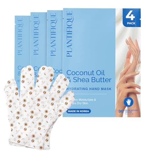 Image of PLANTIFIQUE Hydrating Hand Mask Gloves 4 Pack – Korean Moisturizing Hand Treatment with Hyaluronic Acid, Shea Butter & Macadamia – Nourishing Vegan Care for Dry, Rough Hands