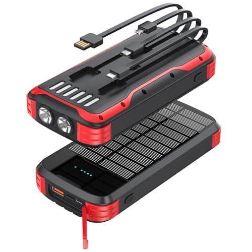 Image of MINRISE Solar Charger Power Bank, 40000mAh Portable Phone Charger Built in 4 Cables with USB C in/Output, PD 20W Fast Charging Portable Charger, External Battery Pack with Dual Bright Flashlights
