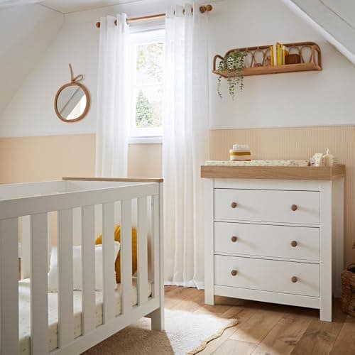 Image of CuddleCo Luna Nursery Furniture Set (2 Piece) | Convertible Baby Cot Bed and Baby Changing Table with Drawers | White & Oak