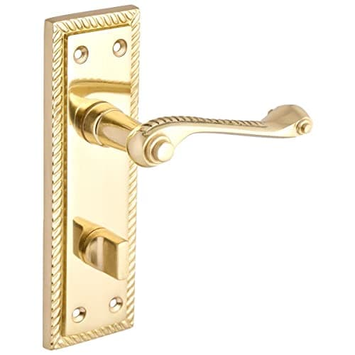 Image of Designer Levers - Georgian Roped Design Lever Door Handles - Polished Brass - 1 Pair - Bathroom Locking Door Handle - with Thumbturn