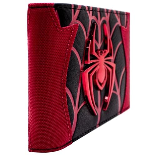 Image of PocketGear Spider Hero Miles Man Shiny Suit Emblem Wallet Bi-Fold ID & Card Holder, Red