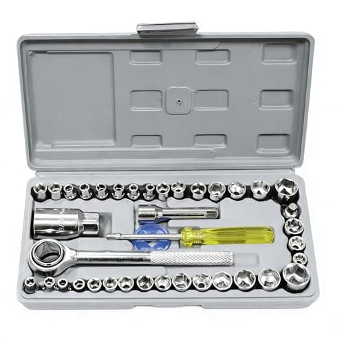 Image of Eastrise 40 PCS Ratchet Socket Set, 1/4" & 3/8" Drive, Metric & Imperial Socket Kit, with Ratchet Handle, Extension Bar, Spinner Handle for Car, Bike, Home Repair