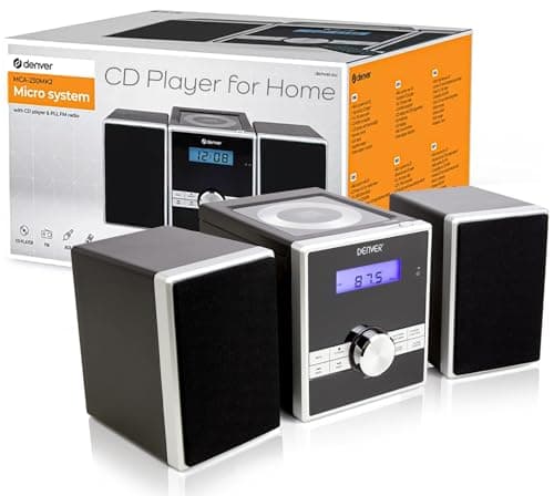 Image of Denver Mini HiFi System CD Player For Home With Speakers - CD Micro System Mains Operated with FM Radio, Clock Radio Alarm, Snooze & Sleep, AUX IN, Remote Control – MCA-230