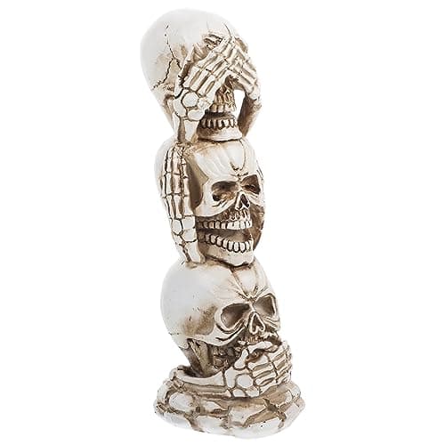 Image of HOMSFOU Halloween Party Decor 3 Wise Skeletons Statue See No Evil Hear No Evil Speak No Evil Stacked Skull Figurine Realistic Mini Skull Statue Sculpture Figure for Halloween Decoration