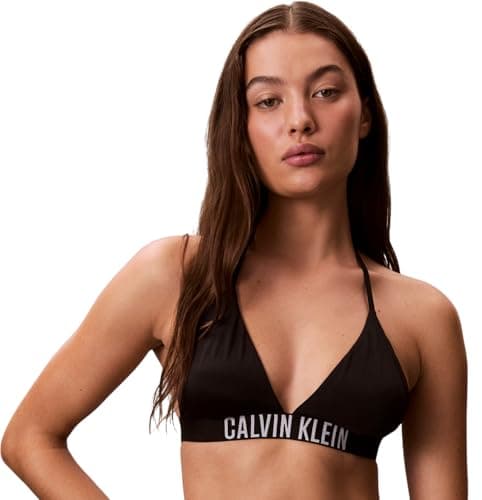 Image of Calvin Klein Women Halter Triangle LV00Q61222 Swim Tops, Black (Black), L