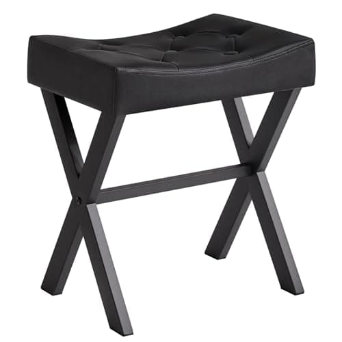 Image of IBUYKE U-Shape PU Vanity Stool Square Makeup Stool with X Legs, Ottoman Seat Rest - Legs, Multifunctional Small Side Table, Bedroom, Living Room, Black WBD019B