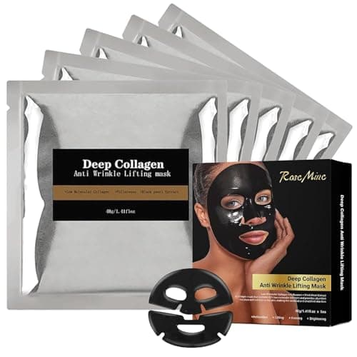 Image of 5Pack Black Pearl Collagen Face Mask, Deep Wrinkle Lifting Treatment,Overnight Firming and Hydration Facial Sheet,Tone Tighten Korea Skincare For Glass Skin