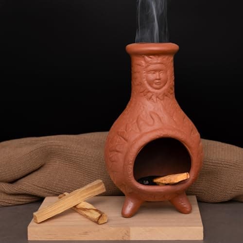 Image of Handcrafted Terracotta Palo Santo Holder with Sun Face Design - Mini Chiminea Incense Burner for Sage & Copal - Thoughtful Gifts for Meditation, Yoga, Aromatherapy