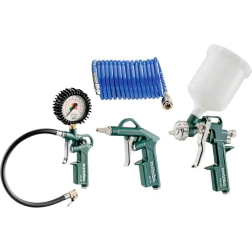 Image of Metabo 601585000 LPZ 4 Compressed Air Tool Set: Blow gun, tyre inflator, paint spray gun, PA spiral hose