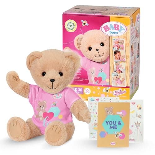 Image of BABY born bear - Soft teddy bear with movable arms & legs - Cuddly toy with pink romper & incl. accessories - Suitable for children aged 0+