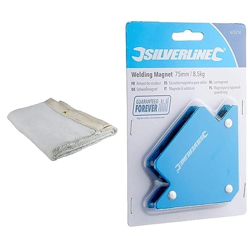 Image of Jackson Safety Welding and Grinding Protective Blanket Uncoated Fiberglass, 1m x 1m 550°C working temp, with grommets for hanging J2711 & Silverline 675214 Welding Magnet, 75 mm