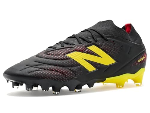 Image of New Balance Unisex-Adult Tekela Team Low Fg V5 Soccer Shoe, Black 100/Punch Yellow, 10.5 Women/9 Men