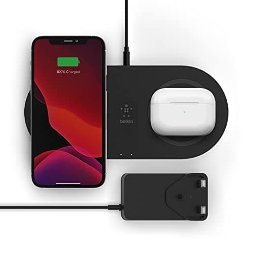 Image of Belkin Dual Wireless Charger (Dual Wireless Charging Pad 15W) Fast Charge 2 Devices at Once, Including iPhone, AirPods, Galaxy, Pixel, more - Black