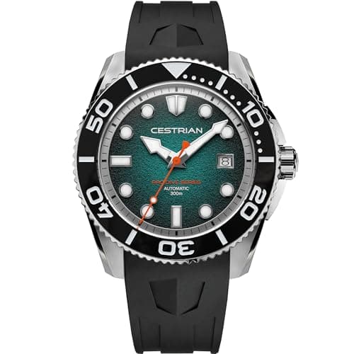 Image of Cestrian Pro Dive 42mm Automatic Men’s Watch – Teal Fumé Dial, 316L Stainless Steel Case & Black Silicone Strap, 300m Water Resistant