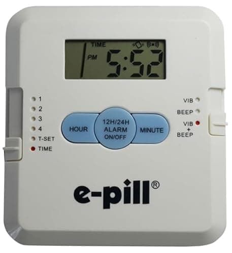Image of 4 Alarm Pill Box Organiser with Vibration Reminder Pill Box with Two Color Choices (White) by E Pill Medication Reminders