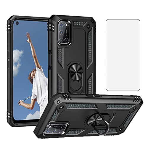 Image of Asuwish Phone Case for OPPO A72/A92/A52 with Tempered Glass Screen Protector Cover and Stand Ring Holder Hard Shockproof Magnetic Heavy Duty Accessories A 72 92 52 2020 OPPOA52 Cases Women Men Black