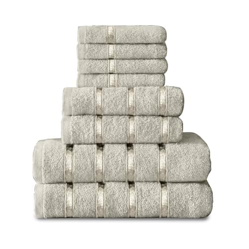 Image of GC GAVENO CAVAILIA 8 Piece Egyptian Cotton Towels - Quick Dry Highly Absorbent Bathroom Towel Bale - (4 Face Towel + 2 Hand Towel + 2 Bath Towel) - Cream