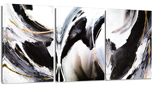 Image of Artscope 3 Pieces Abstract Wall Art Canvas Prints - Marble Black and White Fluid Ink Picture Painting - Modern Wall Artwork Framed for Gifts Bathroom Living Room Home Office Decor - 30 x 40 CM