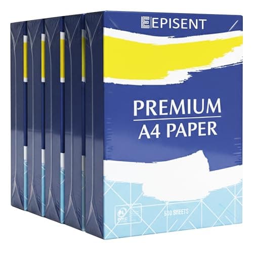 Image of EPISENT A4 White Paper Sheets - 80gsm Bright White, Stronger, Sharper & Acid Free - Office Printer, Copier and Multifunction Laser Inkjet Compatible - 500 Sheets per Ream (A4 1 Ream X 5)