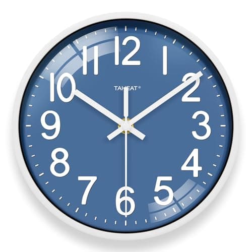 Image of TAHEAT Small 8 Inch Blue Wall Clock, Decorative Modern Quartz Clocks for Kitchen Living Room Bedroom Bathroom Office