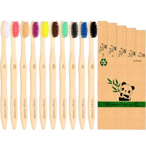 Image of Virgin Forest 10 Pack Bamboo Toothbrushes, Biodegradable Home Compostable Soft Toothbrush, Natural Eco-Friendly Bamboo Toothbrush, BPA Free Zero Waste Oral Care for Adults & Kids