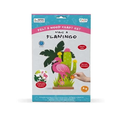 Image of Make a Felt Craft Kit by Fiesta Crafts - Sticky- No Glue or Tools Needed - Craft Kit for Kids - Ages 5-9 Years (Flamingo Scene)