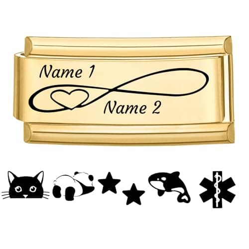 Image of Jodimitty Custom Engraved Italian Charm Gold Stainless Steel Charm Personalised Gift, DIY logo & Text, Glossy Finish, 20x9mm, fits all 9mm Bracelet