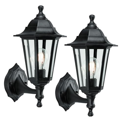 Image of National Lighting Mayflower Traditional Style Black Outdoor Garden Security Porch Weatherproof Wall Light Lantern IP44 Rated Reversible - 2 Pack