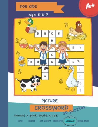 Image of Picture crossword puzzles for kids: Brain-bending Challenges, ages 5 to 8, kindergarten and 1st to 2nd Grade, Activity Word Puzzles and Vocabulary, Spelling Letter Size (8.5 x11)