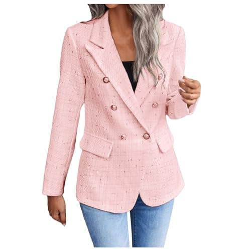 Image of Generic Blazer Ladies Boucle Suit Jacket with Pockets and Button Open Front Fitted Solid Casual Sports Jacket Transition Jacket Windproof Thermal Outdoor Jacket Lightweight Hiking Jacket, O Red, L