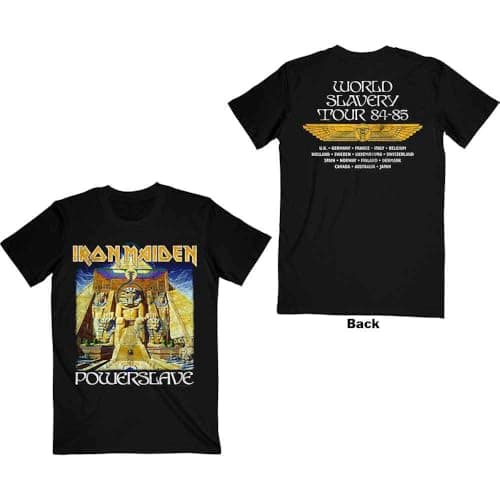 Image of Iron Maiden Powerslave World Slavery Tour Official Tee T-Shirt Mens Unisex (Medium) Black