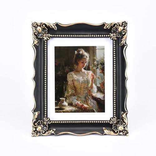 Image of MYUANXI 6x8 Vintage photo frame black Antique picture frames with Mat for 5x7 Ornate picture frames Baroque Tabletop Wall Hanging Home Decor poster Photo frame