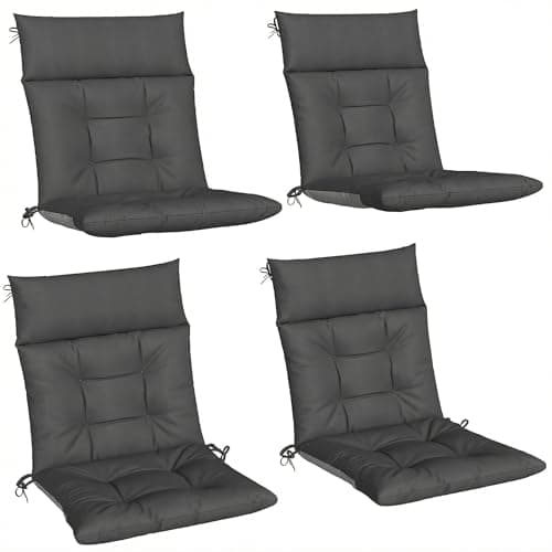 Image of Outsunny Garden Chair Cushions Set of 4, Waterproof Recliner Cushions with Ties, Non-Slip Replacement Rocking Chair Seat Pads for Indoor Outdoor, Patio, 112x53cm, Dark Grey
