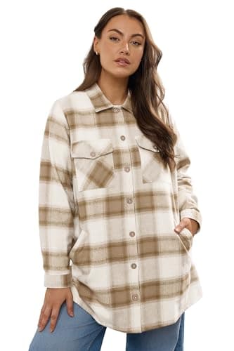 Image of Yours Curve Brown Check Shacket - Women's - Plus Size Curve