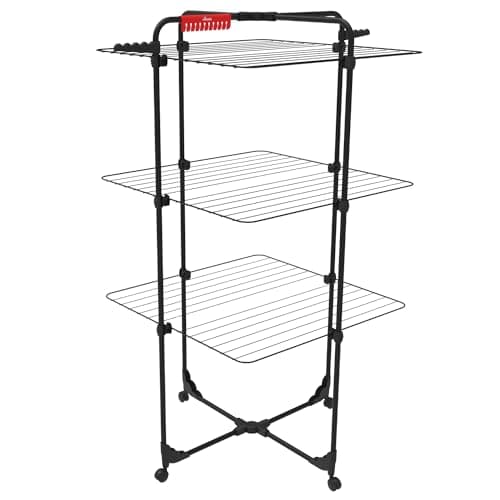 Image of Vileda Mixer 3 Ultimate Clothes Airer (Black Edition) 30m of drying space Flexible Easy to move and transport Pivoting wheels Extra hanging space for socks & small items