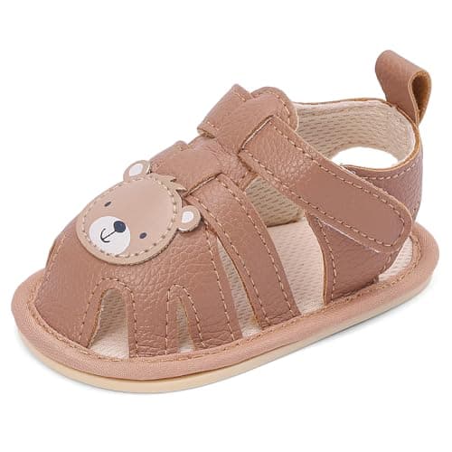 Image of MASOCIO Baby Shoes Sandals Boys Girls Toddler First Walking Pre Walkers Summer Soft Sole Trainers Size 4 UK Child Infant 12-18 Months Brown