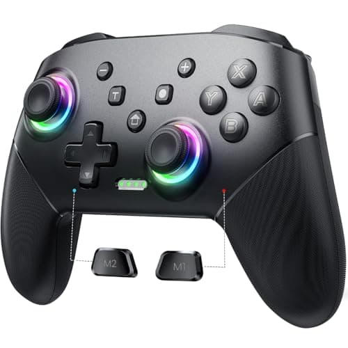 Image of VOYEE Wireless Switch Controllers, Pro Controller for Lite/OLED/Windows PC/iOS/Android, One-Key Pairing Gamepad with 9-Color RGB LEDs 1000mAh Battery 6-Axis Motion Wake Up Function
